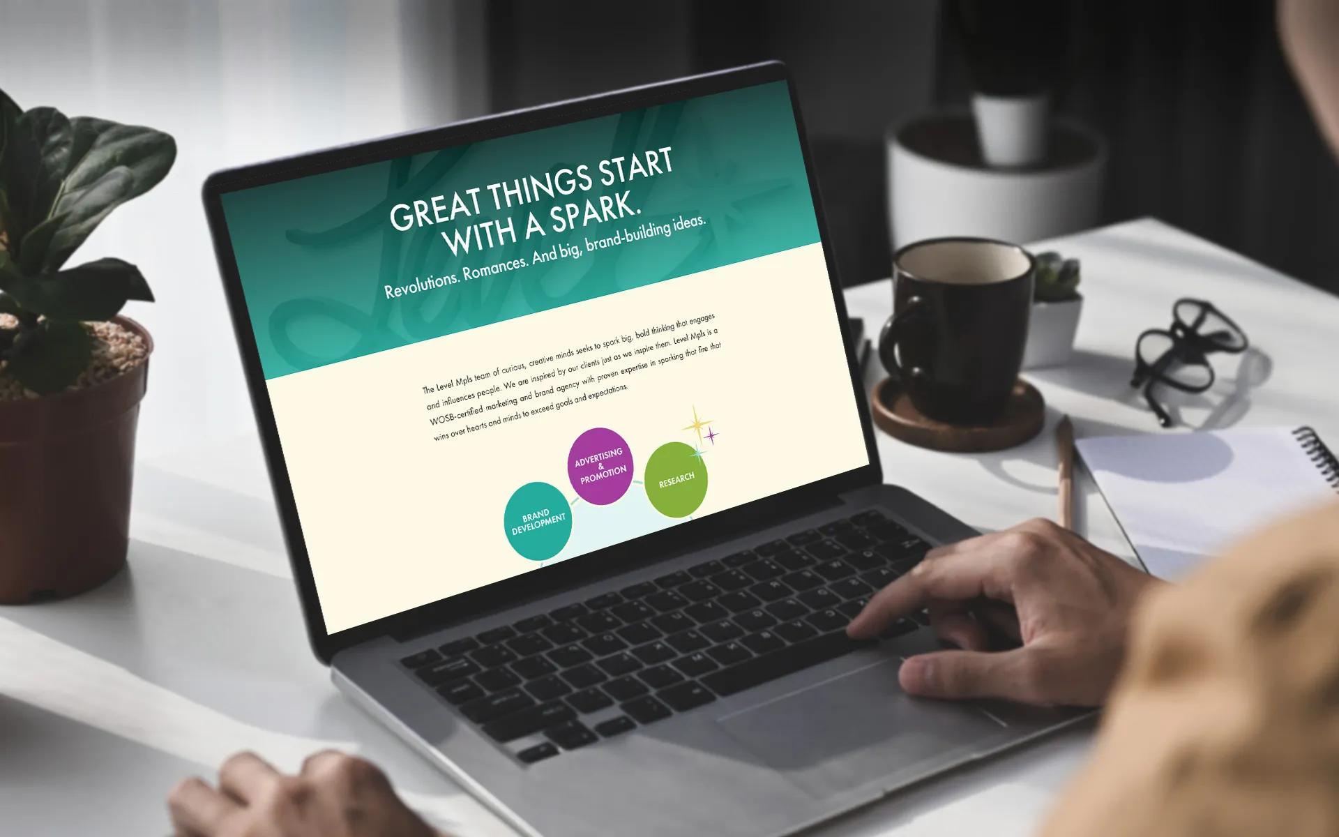 Level MPLS website on desktop, developed by LXE Digital as part of a custom WordPress site for a bold rebranding agency