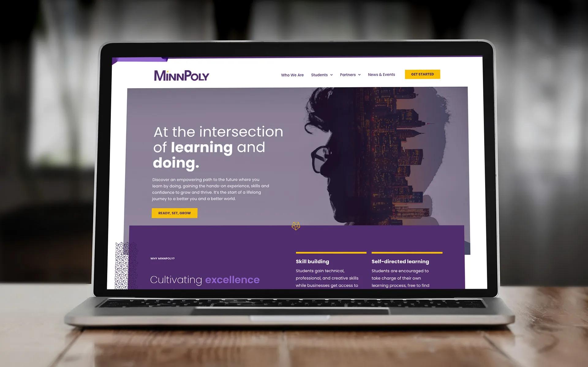 Custom-built MinnPoly website on a laptop, developed by LXE Digital in partnership with Level MPLS for Minnesota’s first polytechnic school